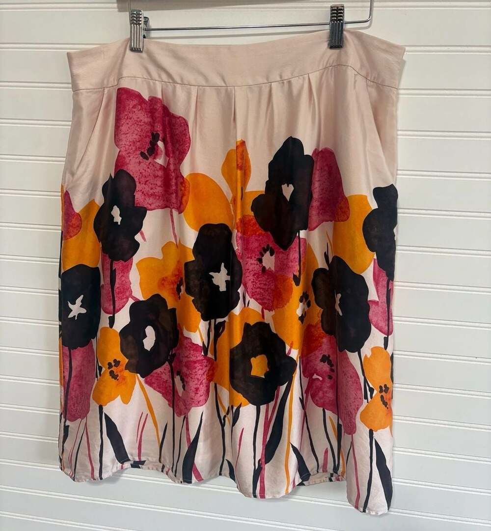 90’s Kelly & Diane Floral 100% Silk Skirt Size 16 Vintage